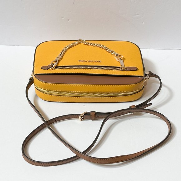 Michael Kors Jet Set East West Chain Shoulder Crossbody Bag Jasmine Yellow/Brown - Picture 7 of 9